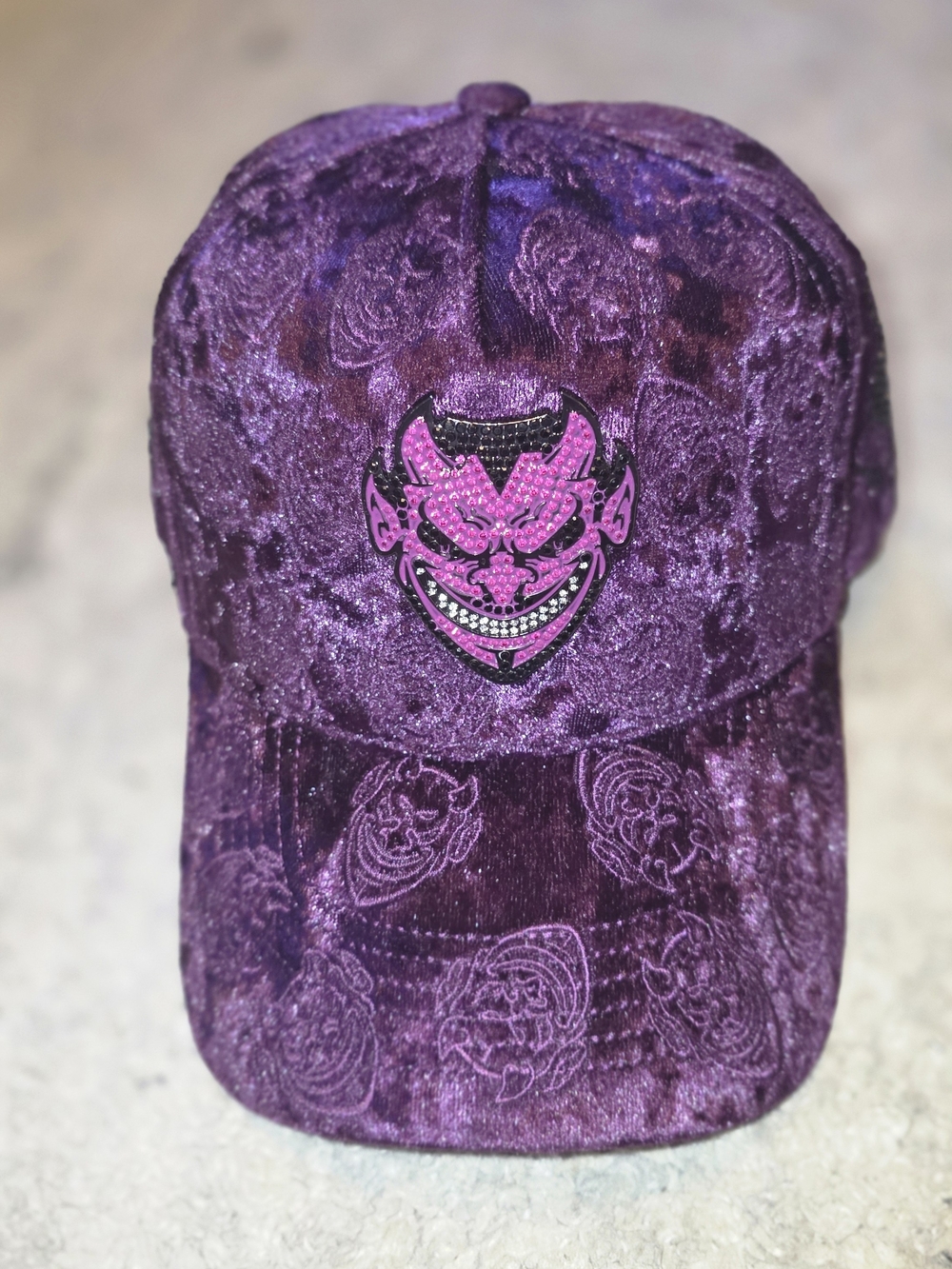 Plush Velvet Purple Embroidered Devil Patch Baseball Cap